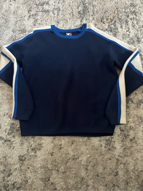 GAP Other - Vintage GAP 100 % merino wool Navy Crewneck Sweater with Blue and Cream Stripes